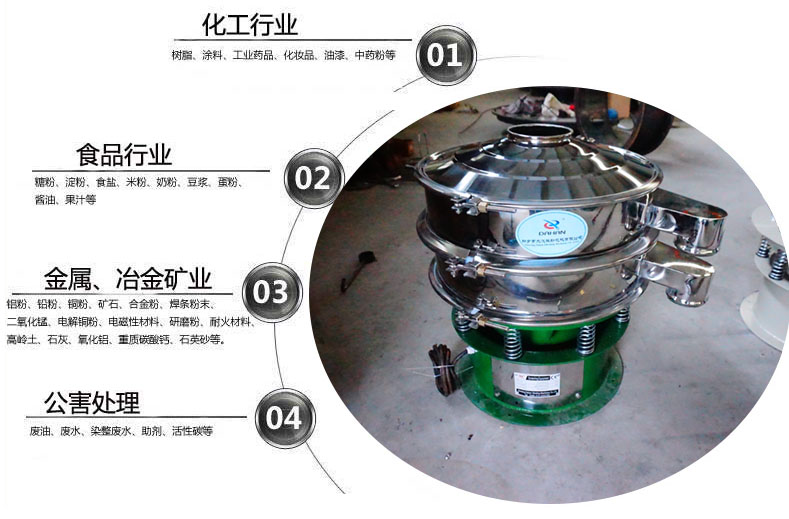 面粉振動篩粉機適用于化工，食品，金屬、冶金，公害處理等行業(yè)