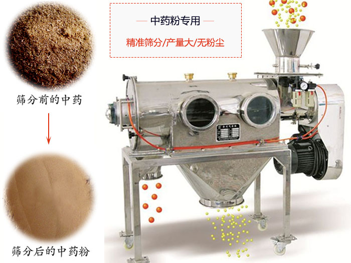 WQS50-130臥式氣流篩：中藥粉專用篩：精度篩分/產(chǎn)量大/無粉塵符合標(biāo)準(zhǔn)。