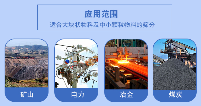 礦業(yè)振動篩應用行業(yè)：適合大塊狀物料及中小顆粒物料的篩分：礦山，電力，冶金，煤炭等。